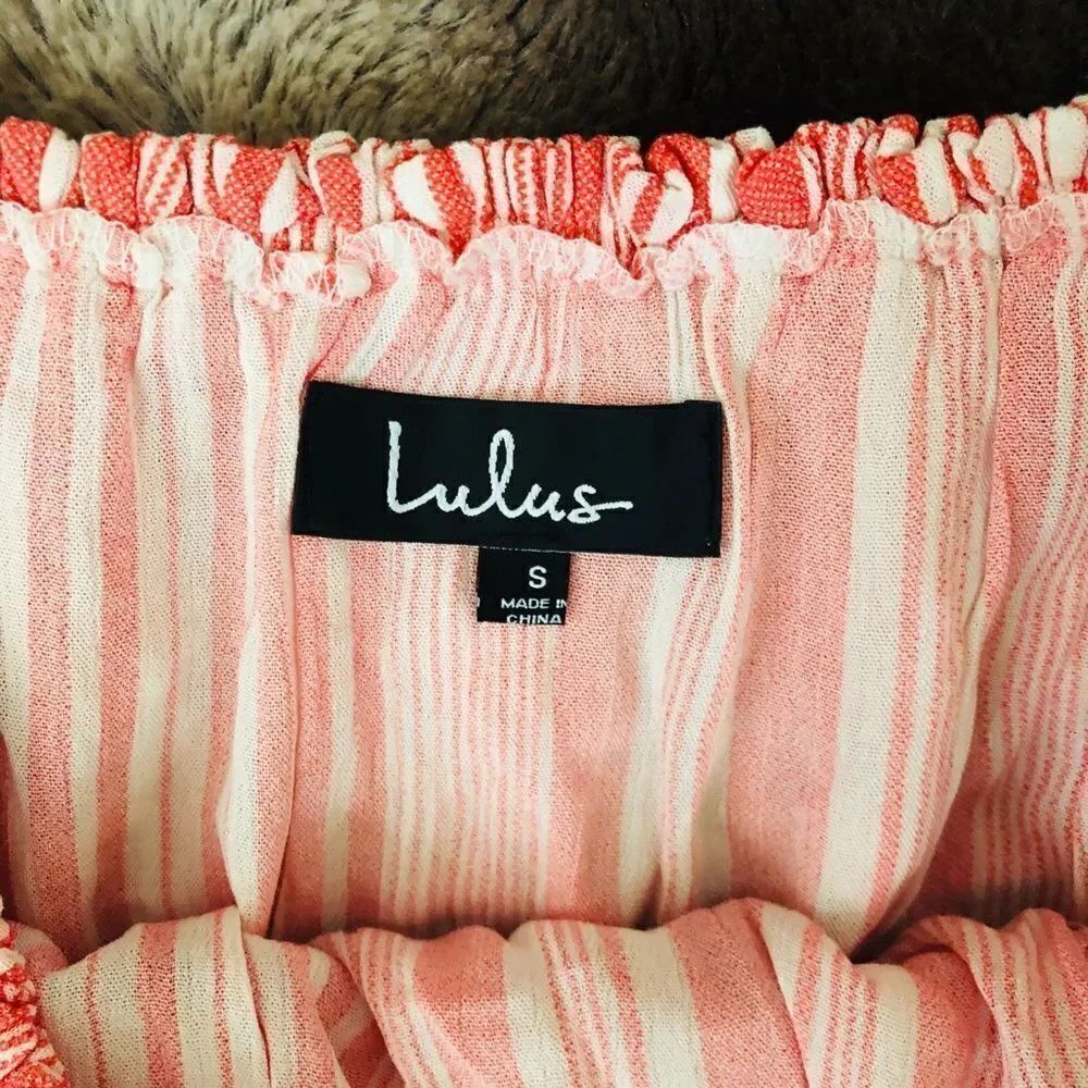 Lulu’s Striped Off Shoulder Crop Top Small - Picture 8 of 8